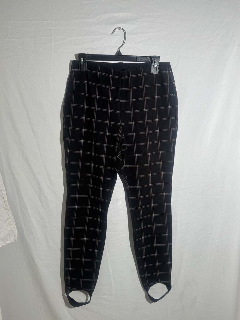 Boston Proper Vintage Plaid Stirrup Leggings Womens Small Black Grid Pant